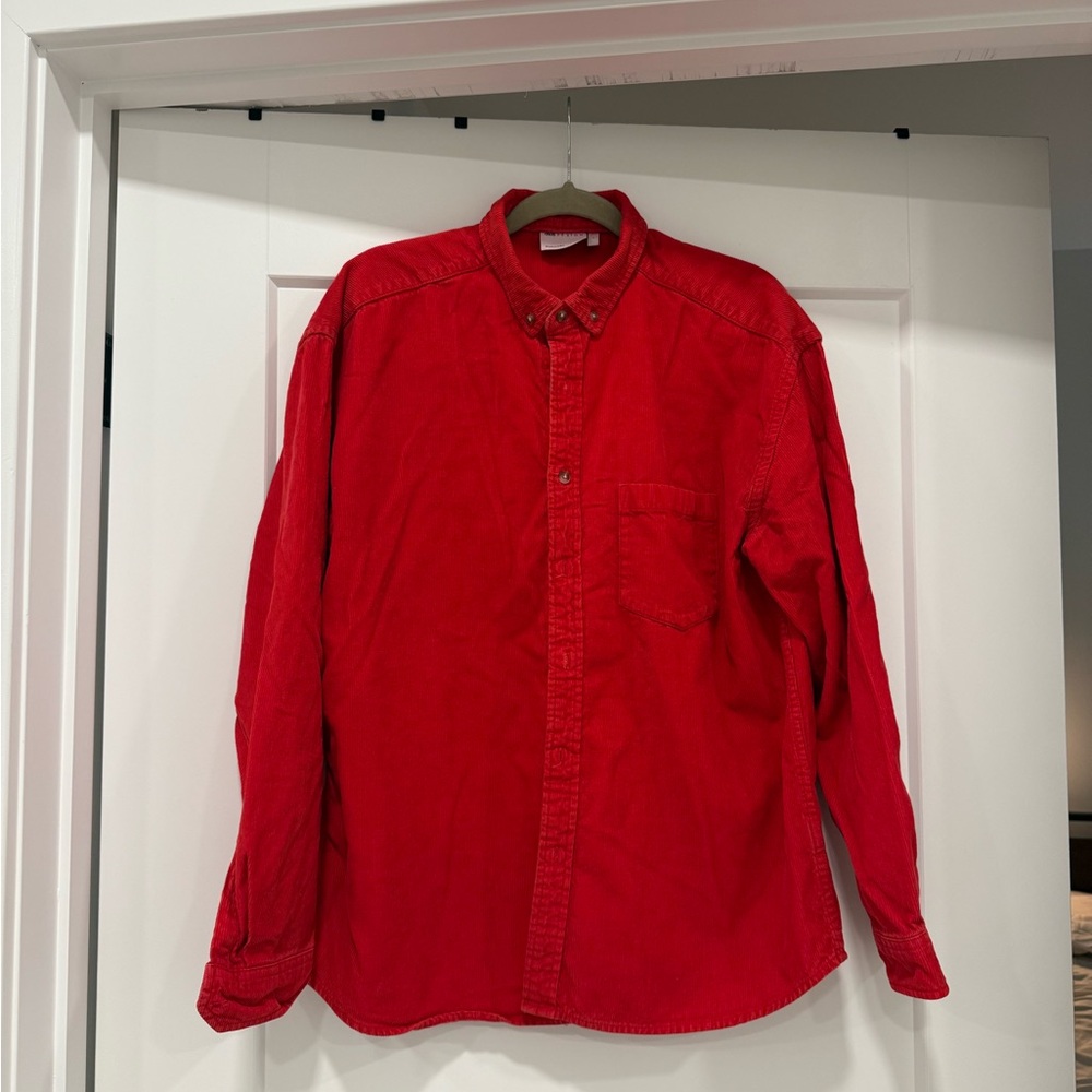 Men's Red Button-Down Shirt - Classic Long-Sleeve